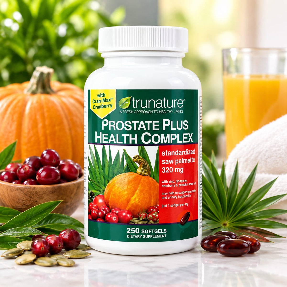 trunature Prostate Plus Health Complex 250 Softgels | Saw Palmetto, Zinc, Lycopene & Pumpkin Seed | 1.8 lb / 28.8 oz