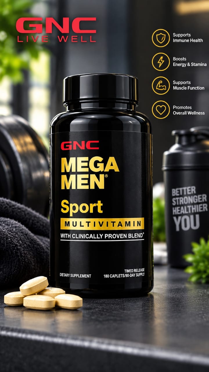 GNC Mega Men Sport Multivitamin – 180 Caplets – 90-Day Supply – Approx. 7 oz