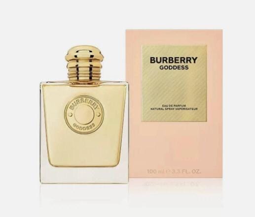 Burberry Goddess perfume bottle and packaging on a white background